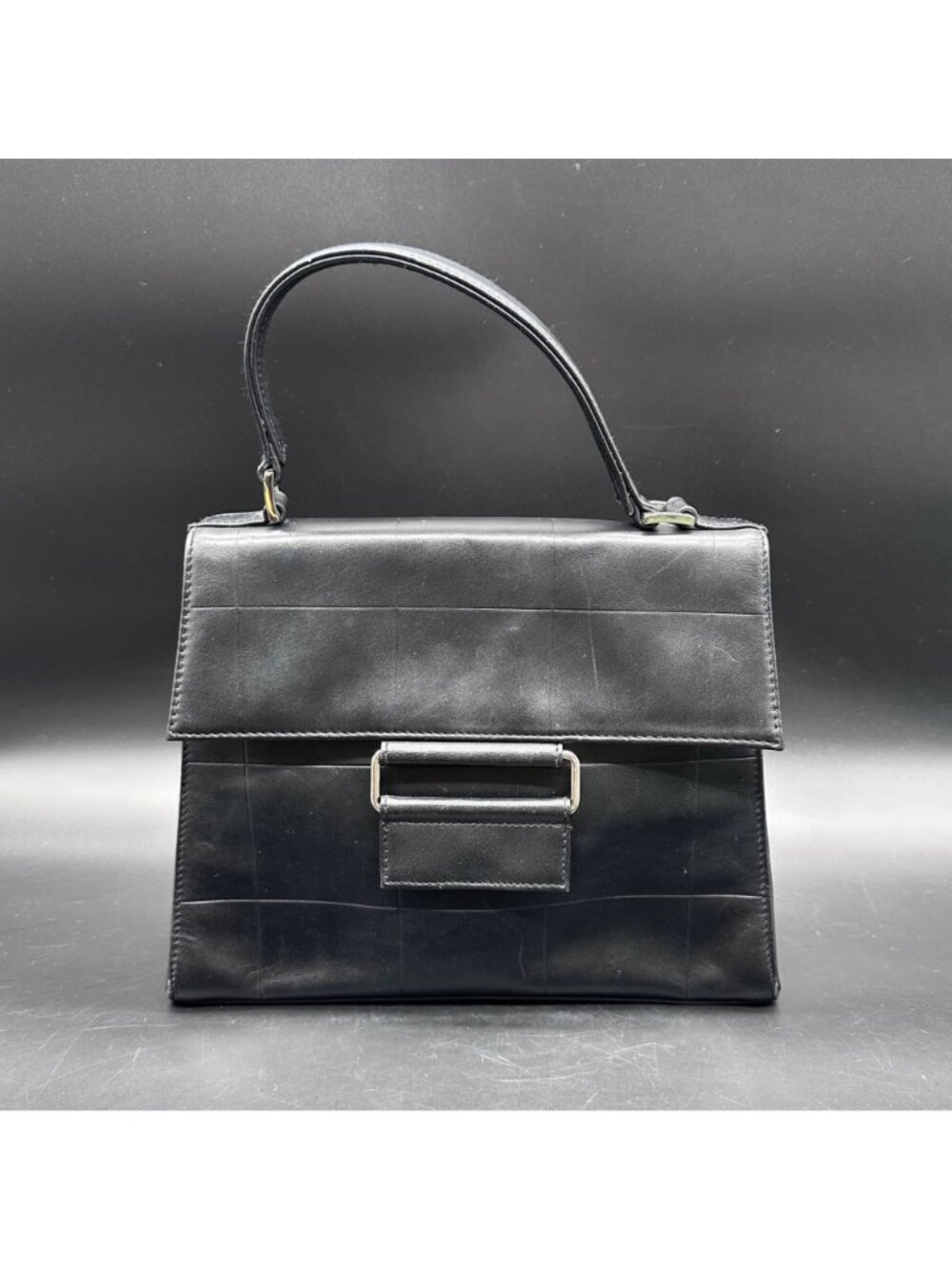 Vintage Purse Faux Leather Black Y2K Handbag Top Handle Silver Buckle Retro - Picture 2 of 16